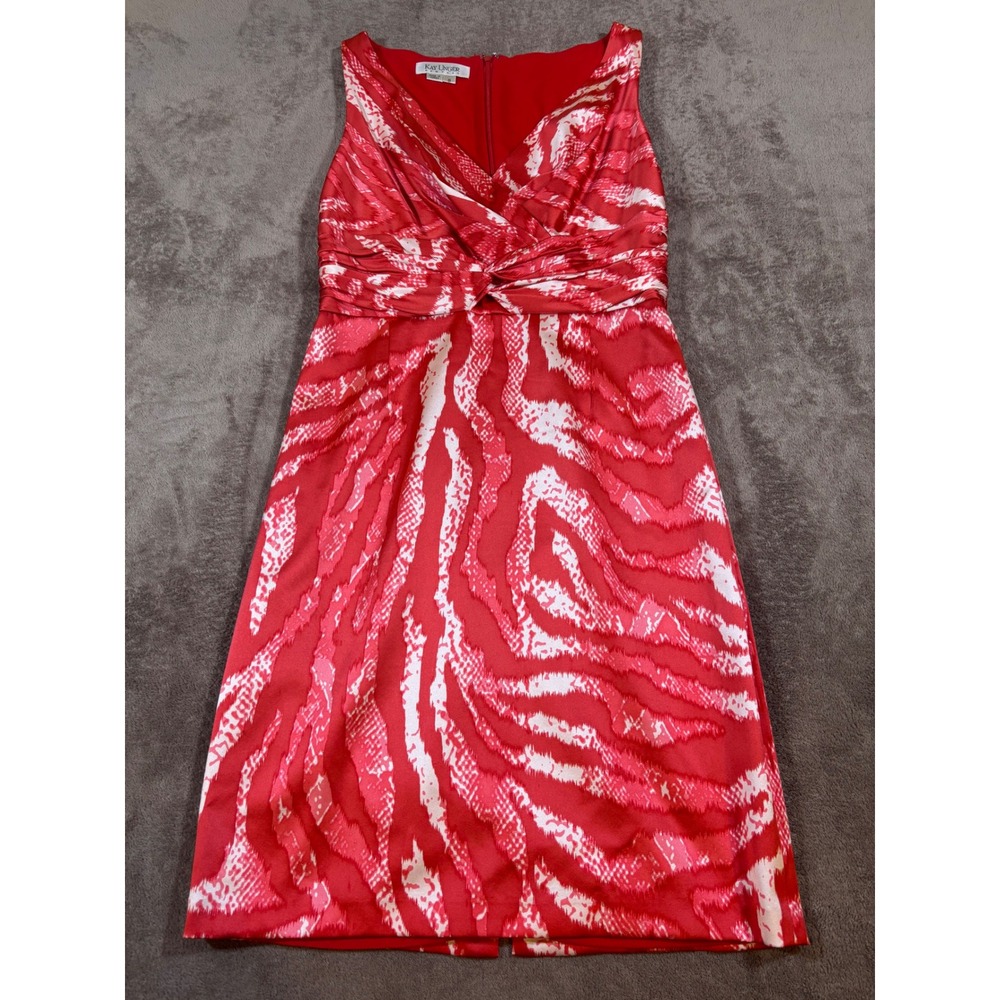 Kay Unger New York Red White Abstract Animal Print Silk Blend Sheath Dress 8